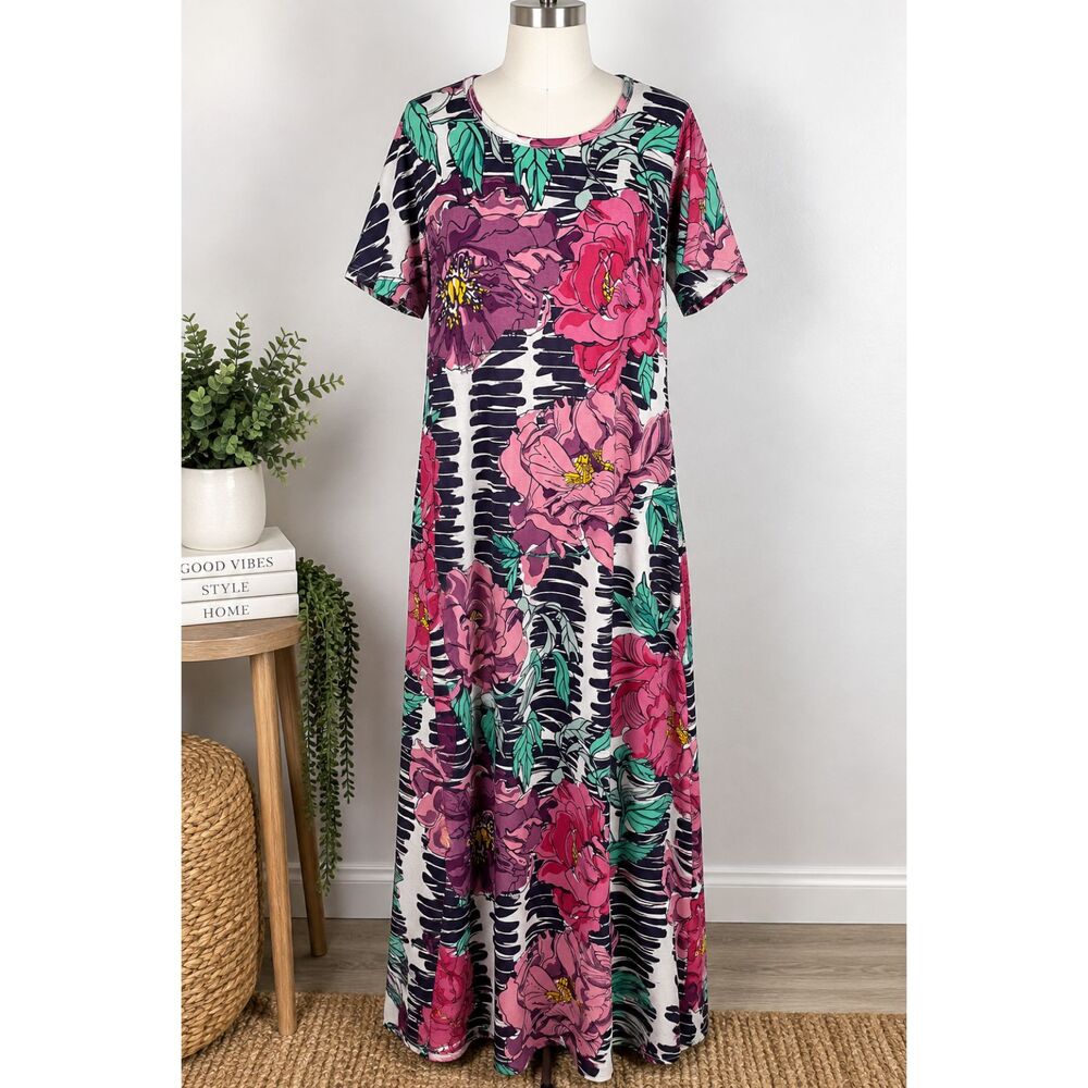 LuLaRoe Women’s XL Maria Maxi Dress Floral Purple Pink Green NWT